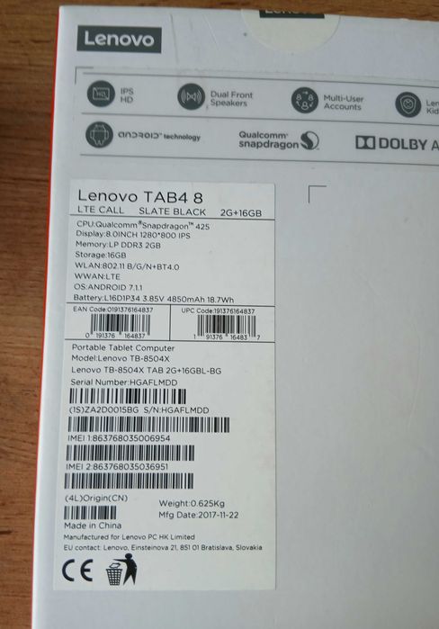 Таблет LENOVO Tab4 8