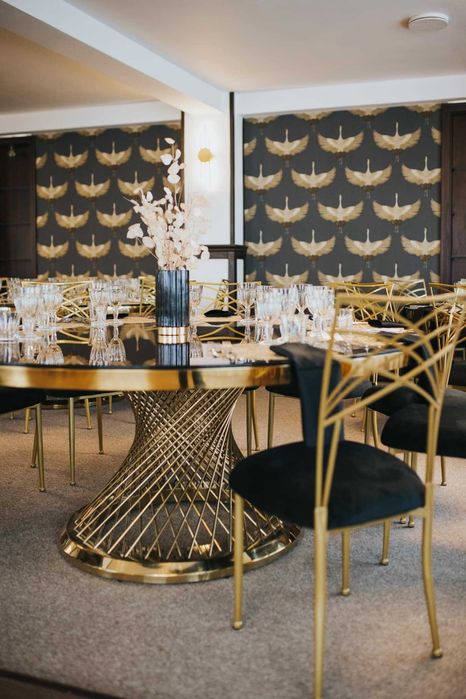 Mese aurii de lux săli evenimente ballroom inox cu blat oglindă/sticlă