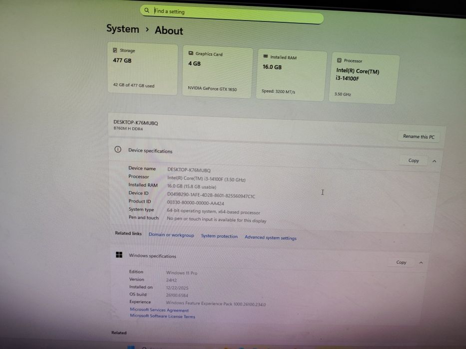 Desktop Pc- Gaming Intel I3 14100f gtx 1650 16 GB RAM DDR3 4
