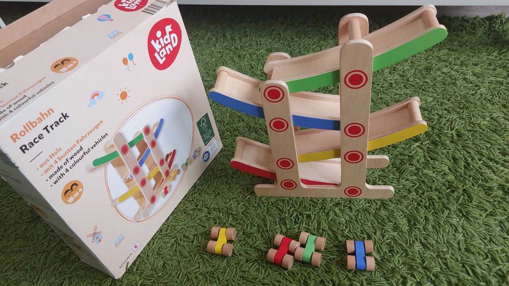 Дървена писта с 4 колички Rollbahn, Race Track, Kid Land