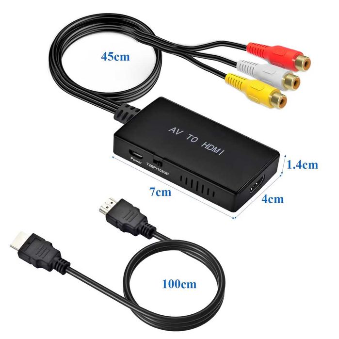 Adaptor RCA la HDMI 1080P AV cu cablu HDMI pentru PS2/PS3/Xbox/N64