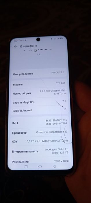 Honor x8 6/128 Gb tel chotki 500 ming
