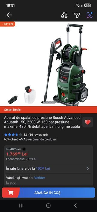 Aparat de spalat cu presiune Bosch Advanced Aquatak 150