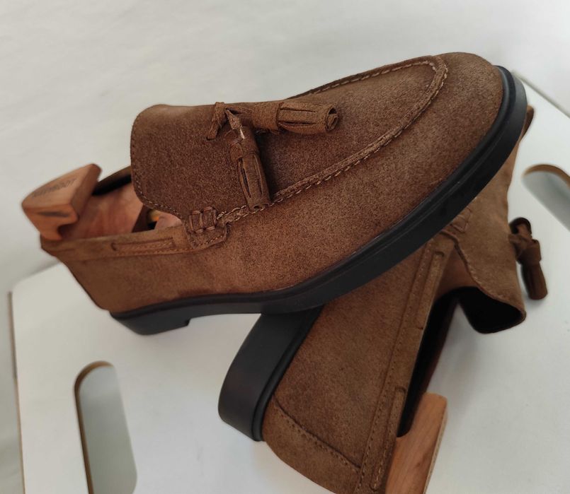 Pantofi loafer 40 tassel premium ZARA NOI piele naturala suede moale
