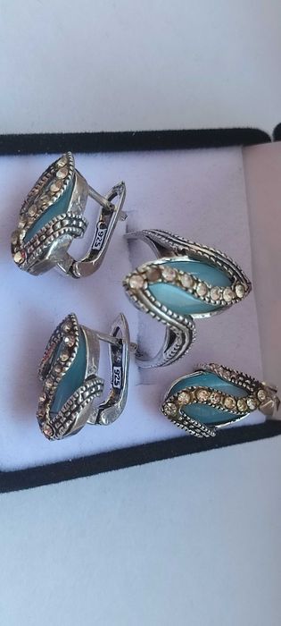 Комплект серебряный с камнем КОШАЧИЙ ГЛАЗ