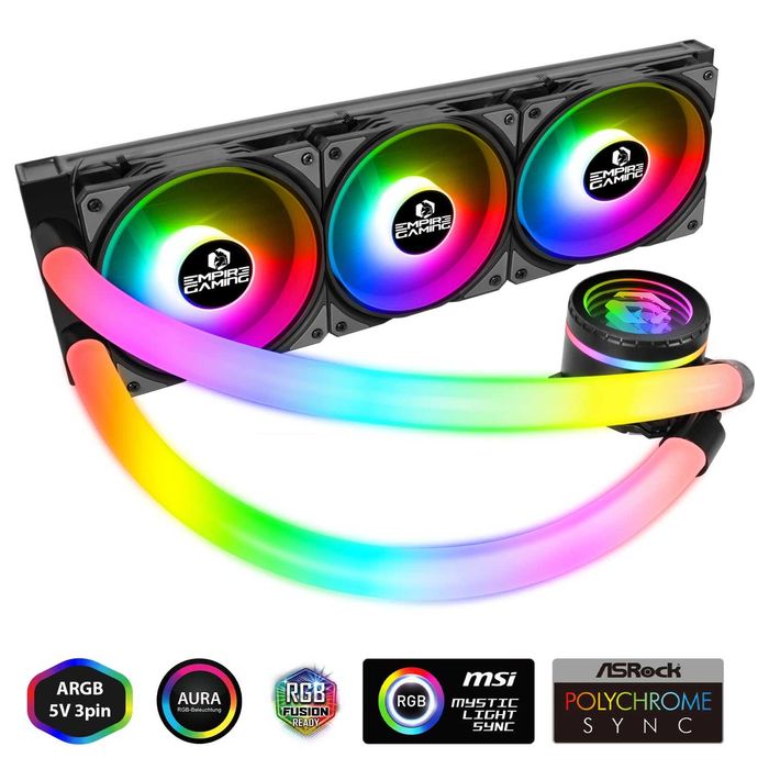 Empire Gaming Guardian P-W360 Racire Lichid AIO 360mm ARGB 3x120mm Intel LGA 1700 AMD AM5 Tuburi Transparente Iluminate Pompa Cupru Gaming PC Black