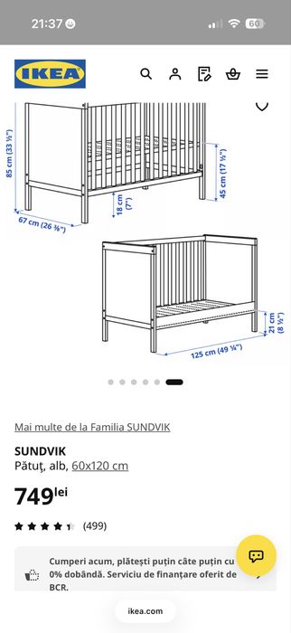 Patut copii IKEA Sundvik 60x120 cm Gri