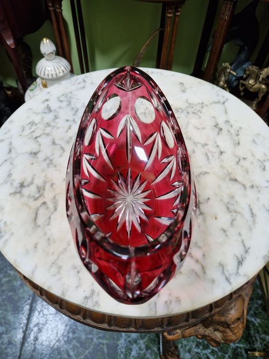 Уникална антикварна колекционерска кристална купа бомбониера Бохемия