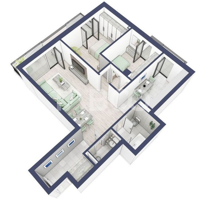 Apartament cu orientare SV 70 mpu 3 camere 2 bai bloc cu lift Turnisor — fotografia 3