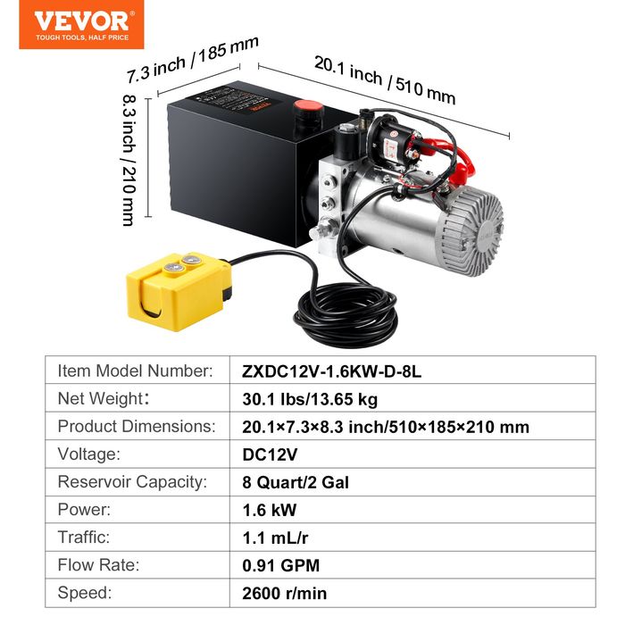 Pompa Hidraulica 7.6L Actionare Unica DC 12V