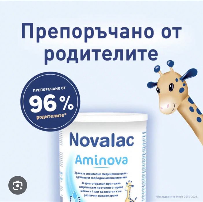 Адаптирано мляко Novalac Aminova 400 гр. 0-36 месеца 4 неотворени опаковки