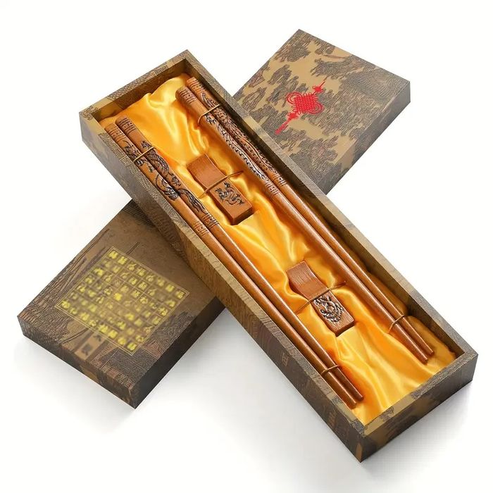 Set 4  Bețe Chinezești, pentru mancare, din castan natural - sigilat