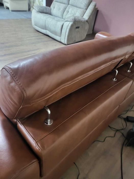 Кафяв кожен диван тройка "Moreno" с електрически релаксиращ механизъм