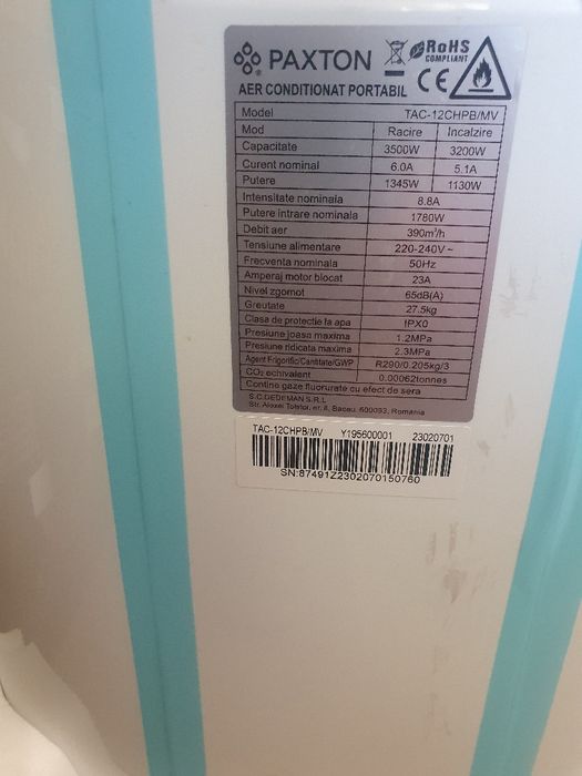 Aer conditionat portabil 12000BTU Paxton