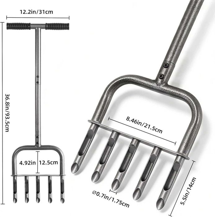 Aerator gazon 5 tije, aerare pamant, 93cm