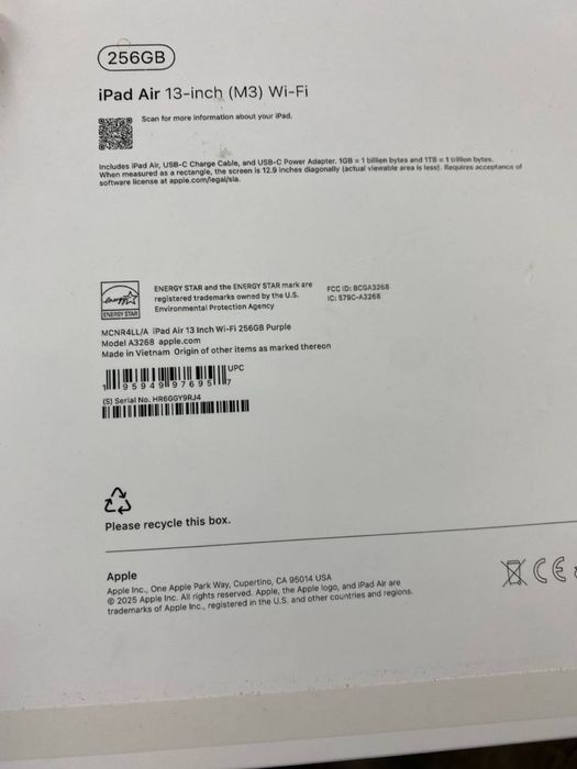 iPad Air 13 inch M3 256gb  WiFi