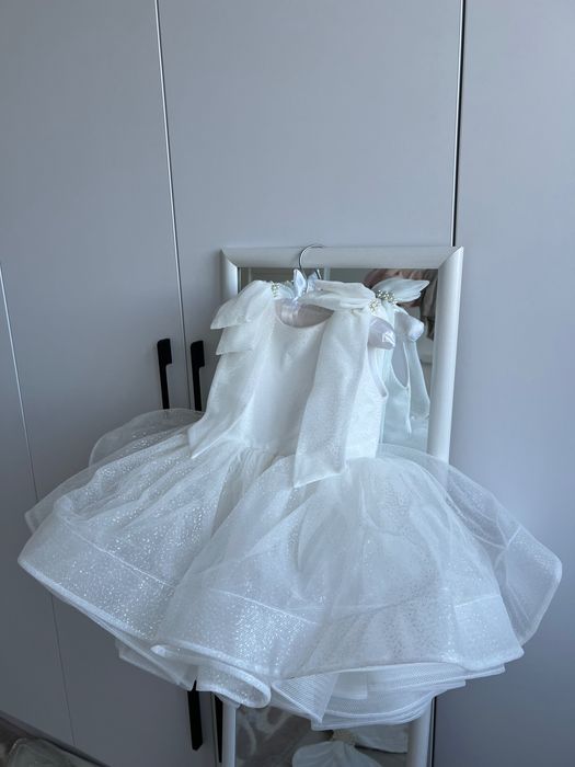 Рокля за бебе, първи рожден ден, официална, бяла, туту рокля