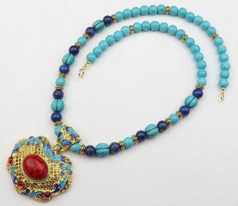 Colier Statement Bobo Chic stil tibetan, Email si Pietre pretioase