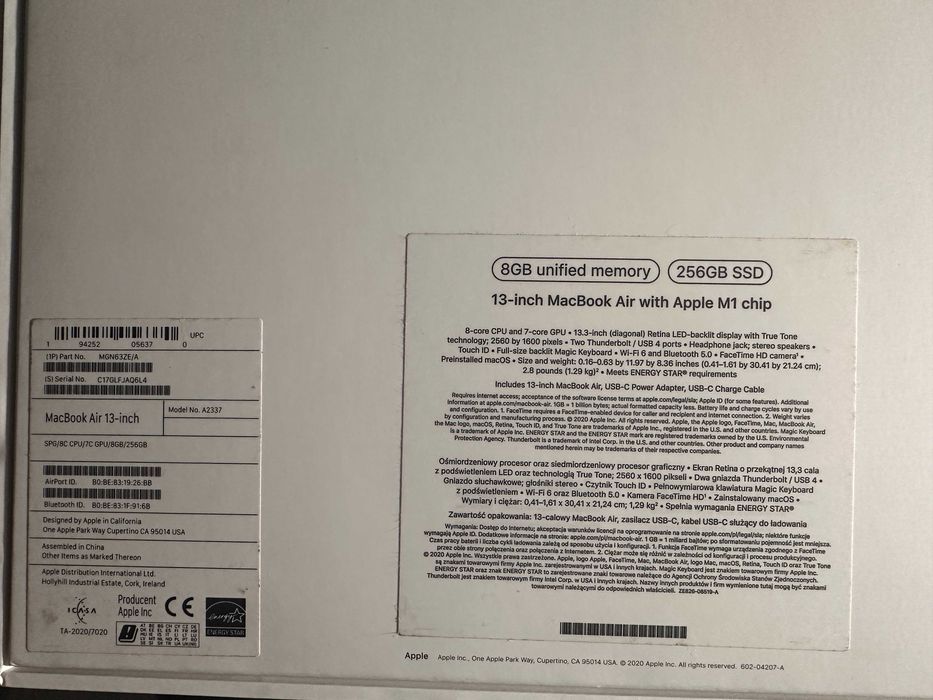 Apple MacBook Air M1 2020 13" | 8GB RAM | 256GB SSD | Full Box