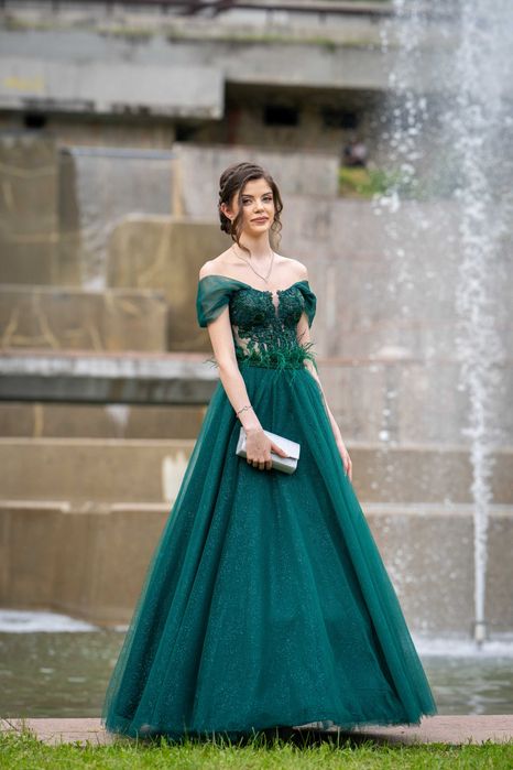 Луксозна бална зелена рокля/рокля за кума