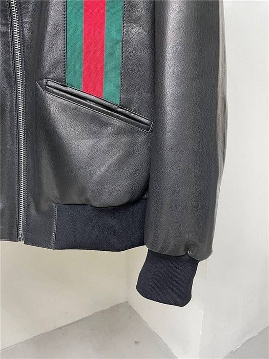 Gucci Leather Bomber Jacket with Web