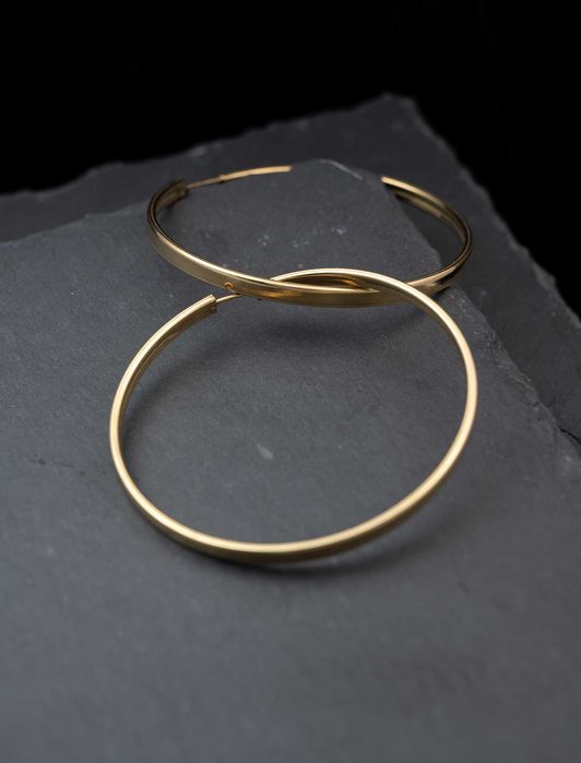 Позлатени обеци, кръгли сребърни обеци, висящи обеци, големи обеци