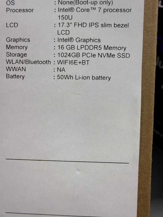 Laptop Acer Aspire 17.3, Intel Core 7 150U, 16Gb, 1Tb, Nou
