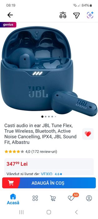 Casti audio in ear JBL Tune Flex, True Wireless, Bluetooth, Active Noi