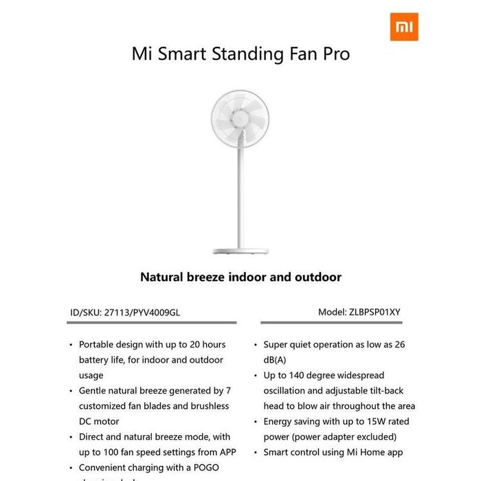 Вентилятор Xiaomi Mi Smart Standing Fan 2 Pro