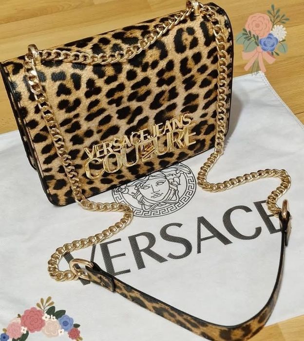 Geanta Versace model animal print, saculet, etichetă