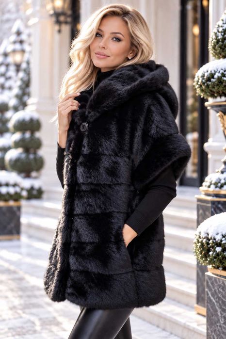 Haină blană naturală de nurcă , vizon Black