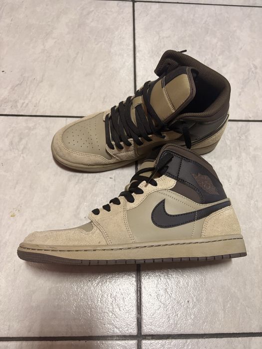 Air Jordan 1 Mid Khaki/Black-Baroque Brown