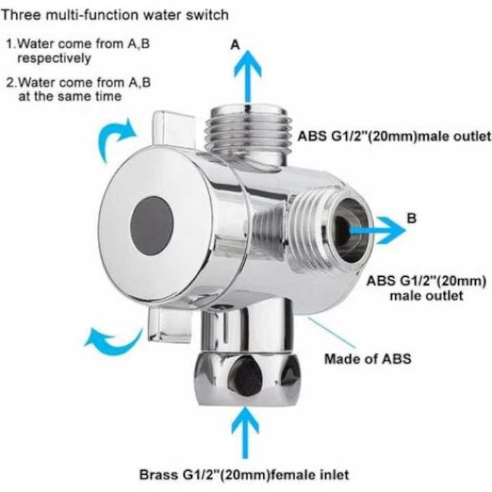 Адаптер/превключвател за душ, месинг и керамика, G1/2 инча