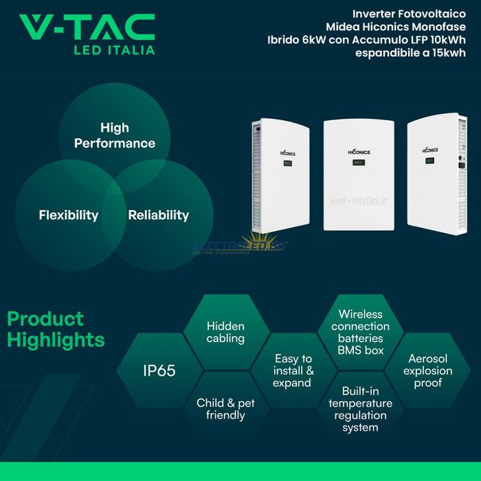 Монофазна соларна система ИНВЕРТОР 6KW И БАТЕРИЯ 2X5KW V-TAC Hiconics