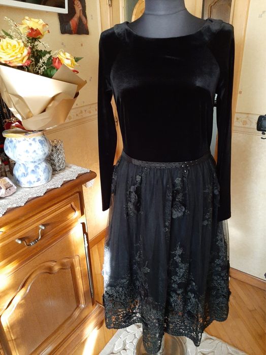 Rochie neagra de ocazie dantela 3D