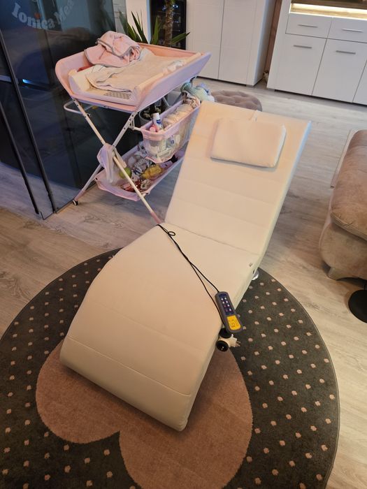 OFERTA!!! Sezlong de masaj cu perna, alb, piele artificiala. ESTE NOU!