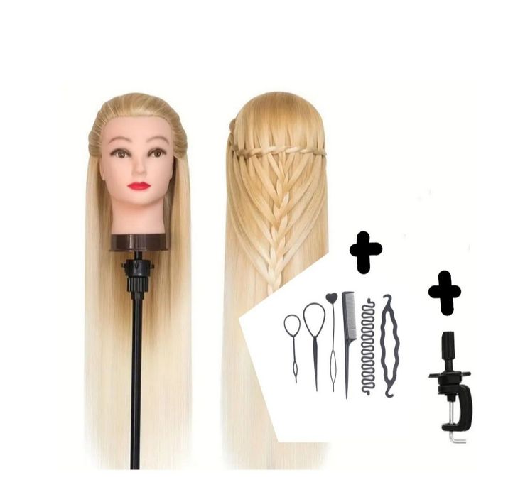 100% ЕСТЕСТВЕНА Тренировъчна YAKI глава за грим и прически със стойка