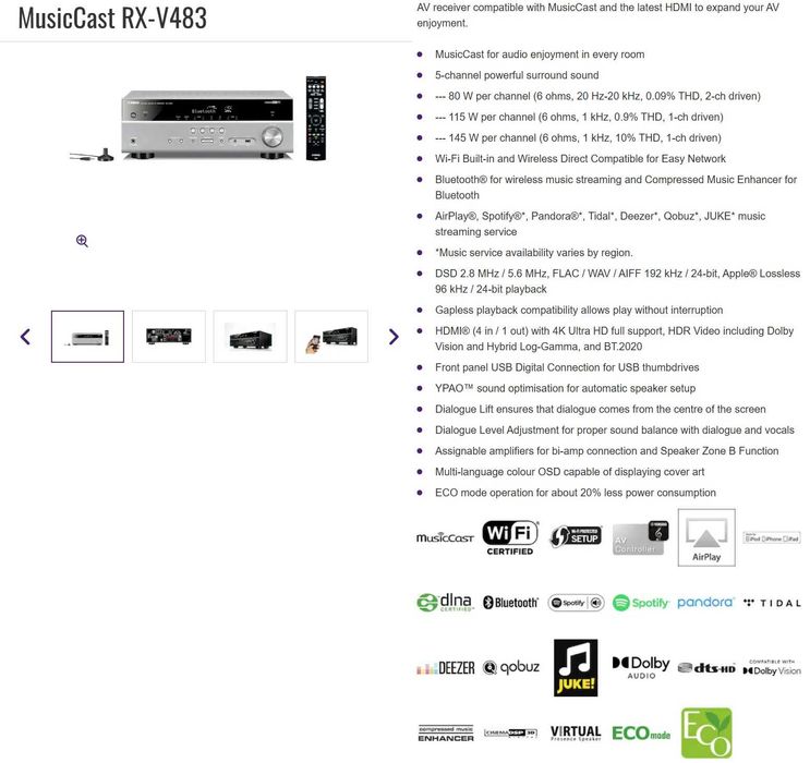 Receiver A/V YAMAHA RX-V483 & 2 Boxe Wharfedale Diamond 240