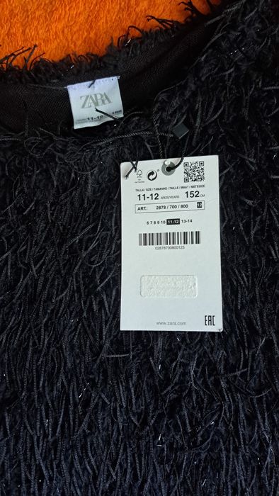 Tricou de dama, cu franjuri, negru, NOU (Zara)