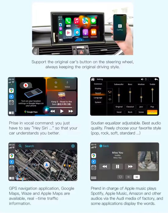 Interfata Carplay Android Auto Audi MMI 3G, A1, A3, A4, A5, A6, A7, Q5