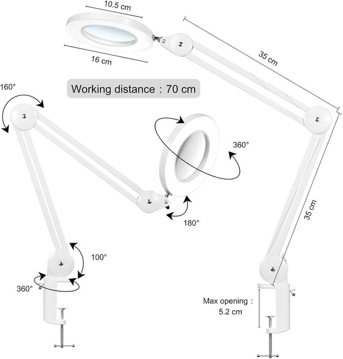 LED лампа с лупа Beyamz, въртящо се рамо, светлини в 3 цвята