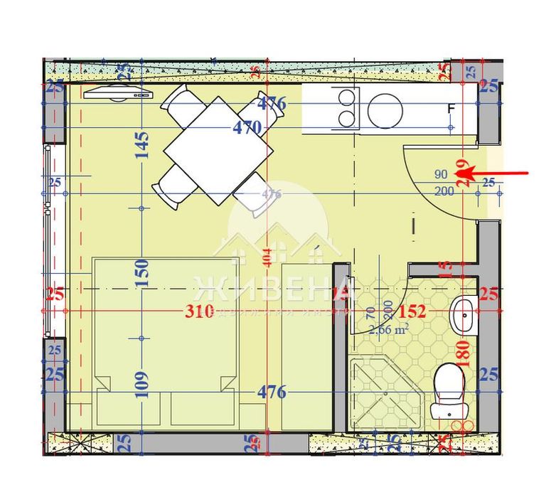 1-стаен апартамент, с.Кранево, площ 26 кв.м, Акт 16