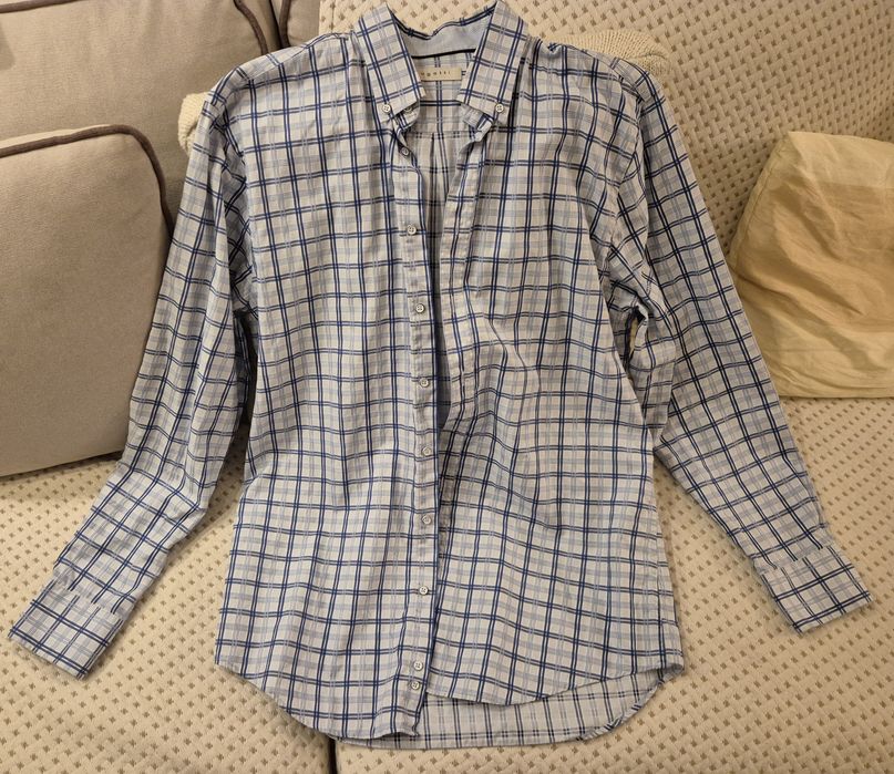 Памучна мъжка риза Bugatti синя каре М размер