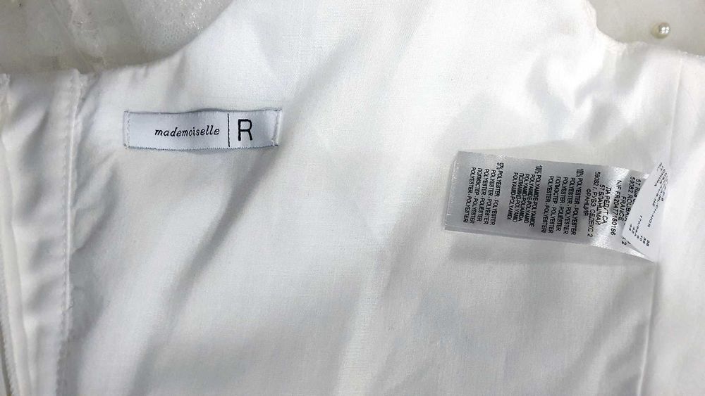 Rochie alba Mademoiselle, cu dantela si perle