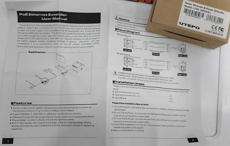UTEPO Utepo UTP3-VEPOC01 Extender ethernet + PoE prin cablu coaxial