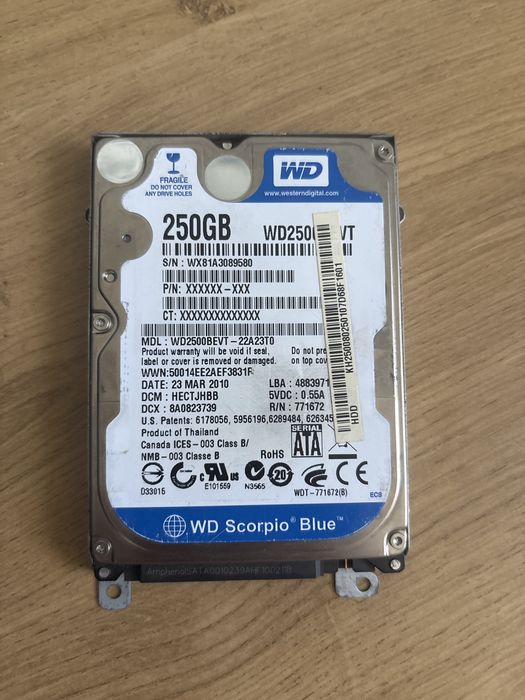 Жесткий диск HDD 250GB WD Scorpio Blue 2.5. Не проверен, б/у.
