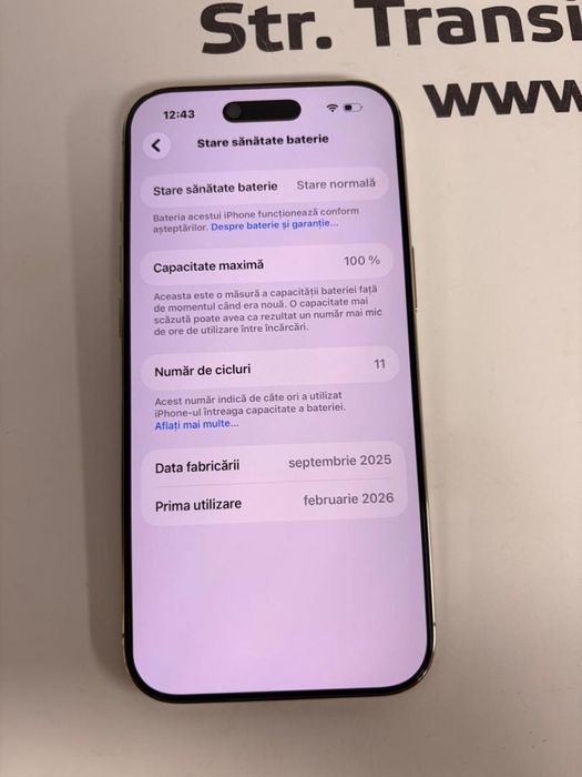 Telefon iPhone Air, 256GB, 5G, Light Gold, 11 cicluri -T-