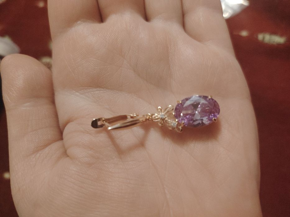 Серьги с фианит золочение