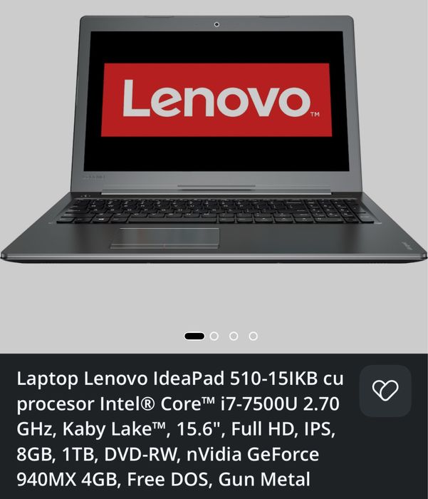 Vand lalptop lenovo 510-15ikb i7  ssd samsung 870 evo 1tb, 12gb ram,l