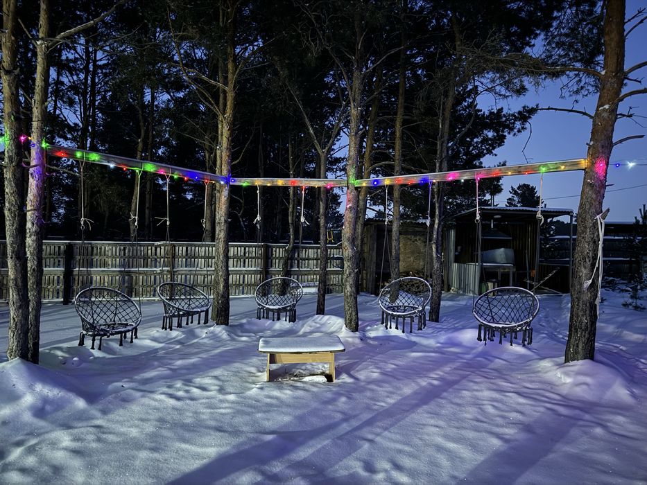 Дом, мангал, беседка в лесу